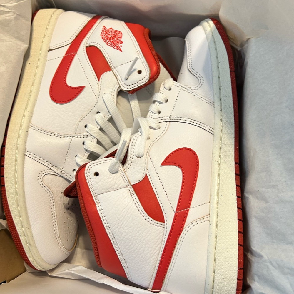 Jordan White and Red High-Top Sneakers